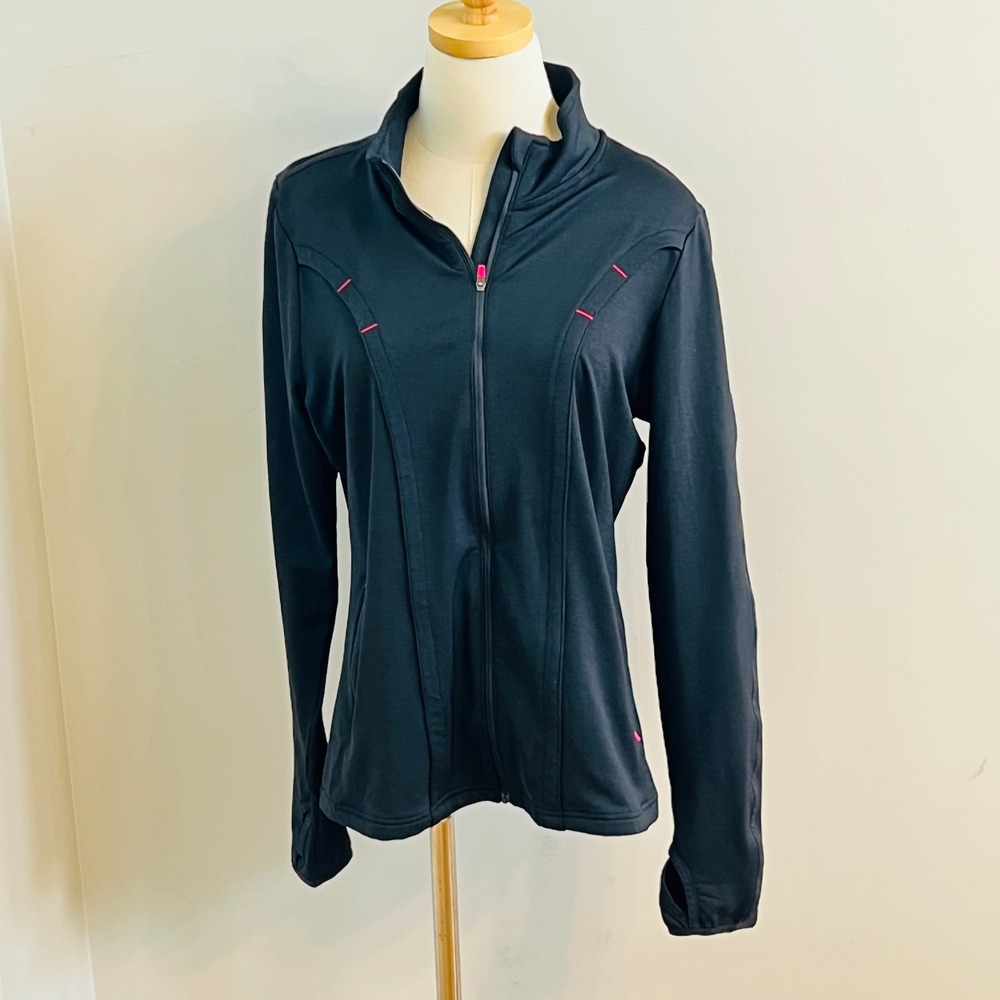 Athleta Women Black Pink Full Zip Running Jacket Thumbholes XL 430189